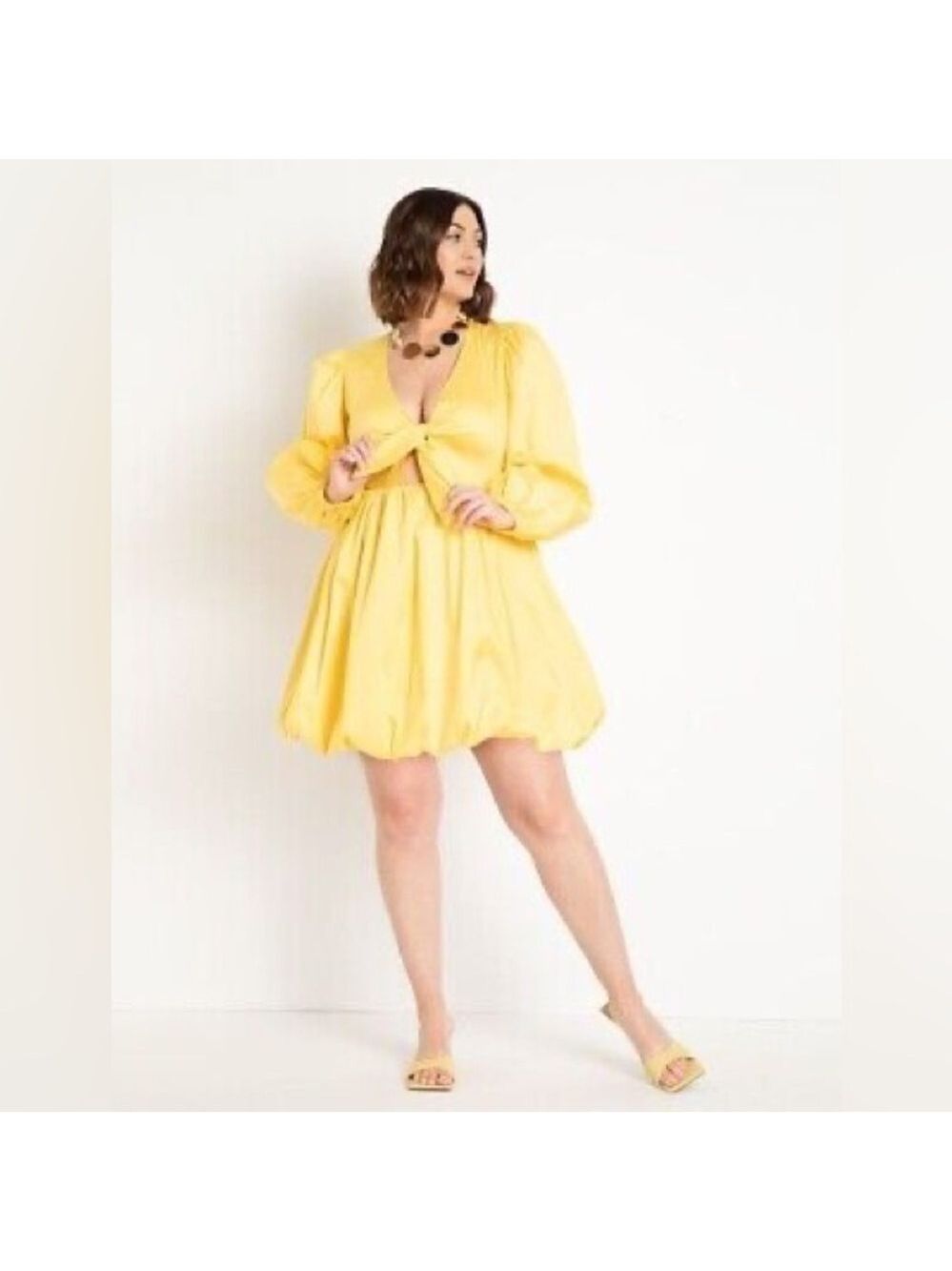 Eloquii Dress Women’s Size 16 Yellow Bubble hem Puff Sleeve Mini Dress NWT - Picture 14 of 15